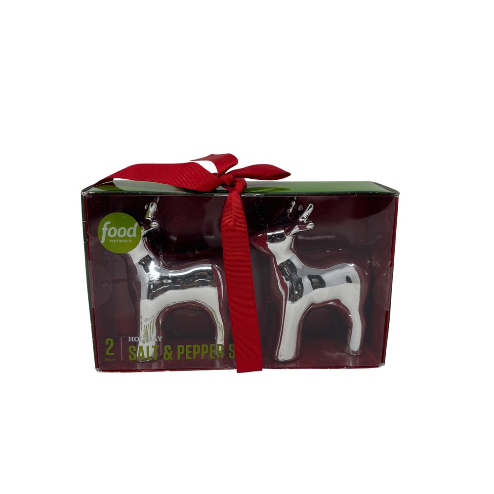 Food Network Reindeer‎ Salt & Pepper Shakers Silver Holiday Christmas Decor